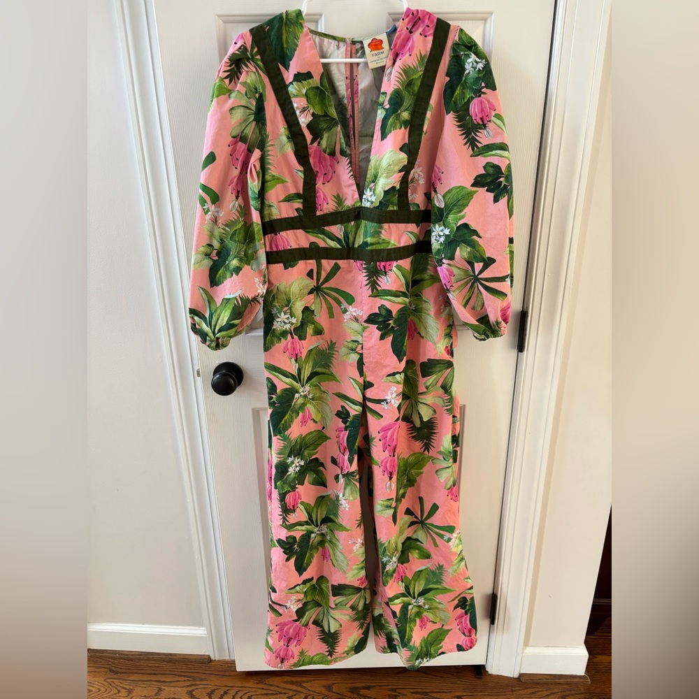 Farm Rio Pink Banana Leaves Jumpsuit Large 🌴